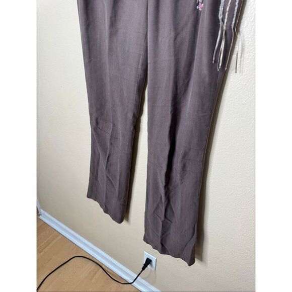 Da-Nang Pants Women Medium Brown Y2K Embroidered Floral Vintage Surplus Boho - Picture 3 of 10